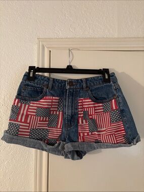 Forever 21 Red, White & Blue Patchwork Denim Shorts